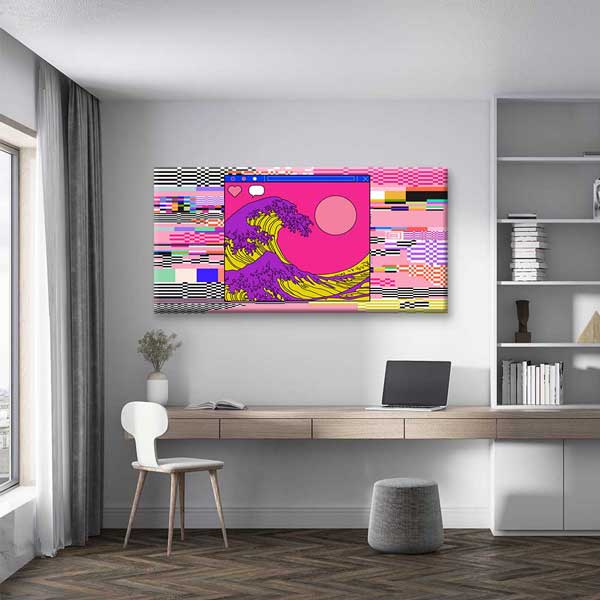 Pop Renkli Glitch Japon Dalga Dijital Sanat Kanvas Duvar Tablosu 4789