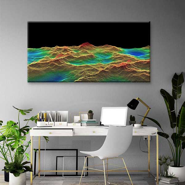 Renkli Wireframe Veri Manzarası Soyut Dijital Sanat Kanvas Duvar Tablosu 4797