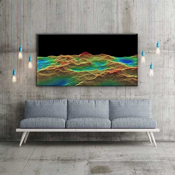 Renkli Wireframe Veri Manzarası Soyut Dijital Sanat Kanvas Duvar Tablosu 4797