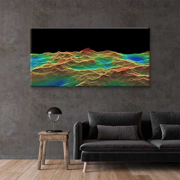 Renkli Wireframe Veri Manzarası Soyut Dijital Sanat Kanvas Duvar Tablosu 4797