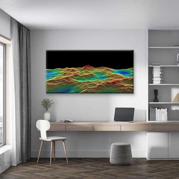 Renkli Wireframe Veri Manzarası Soyut Dijital Sanat Kanvas Duvar Tablosu 4797