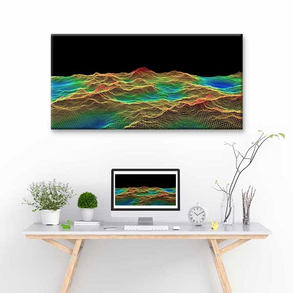Renkli Wireframe Veri Manzarası Soyut Dijital Sanat Kanvas Duvar Tablosu 4797