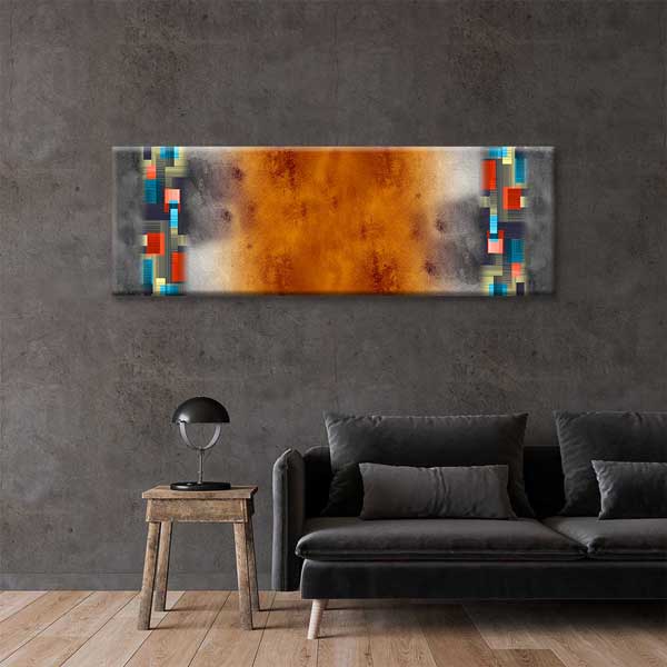 Dokusal Merkez ve Geometrik Şeritler Soyut Dijital Sanat Kanvas Duvar Tablosu 4804