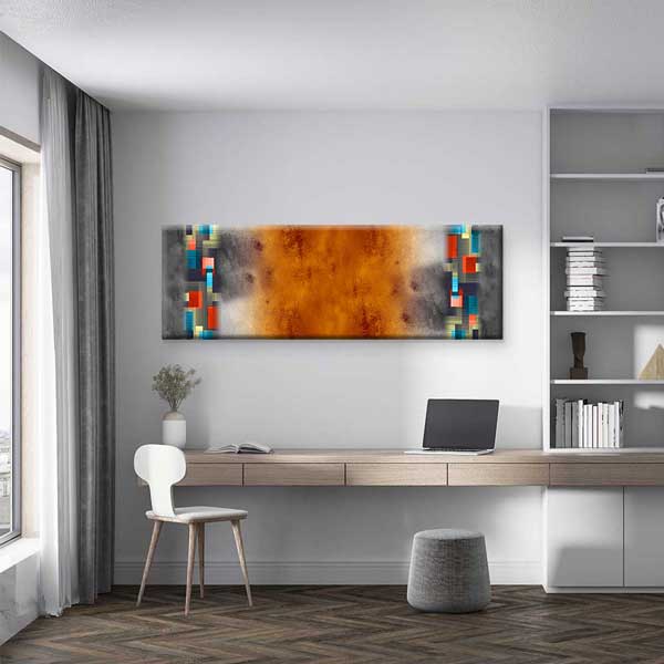 Dokusal Merkez ve Geometrik Şeritler Soyut Dijital Sanat Kanvas Duvar Tablosu 4804