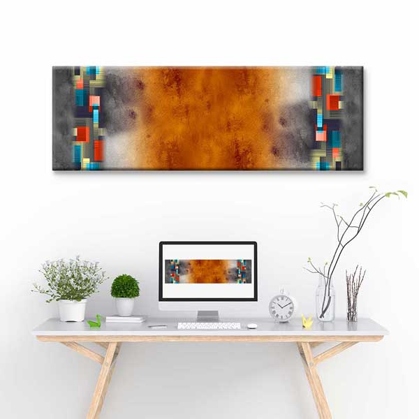 Dokusal Merkez ve Geometrik Şeritler Soyut Dijital Sanat Kanvas Duvar Tablosu 4804