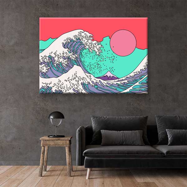 Japon Dalga Esintili Modern İllüstrasyon Kanvas Duvar Tablosu 4816
