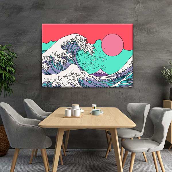 Japon Dalga Esintili Modern İllüstrasyon Kanvas Duvar Tablosu 4816