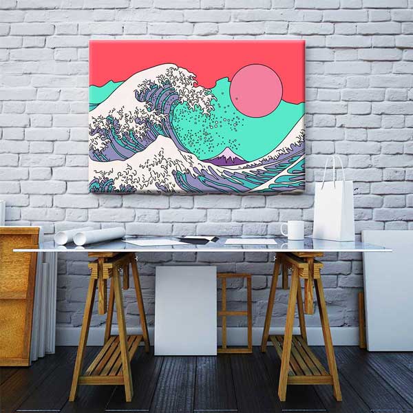Japon Dalga Esintili Modern İllüstrasyon Kanvas Duvar Tablosu 4816