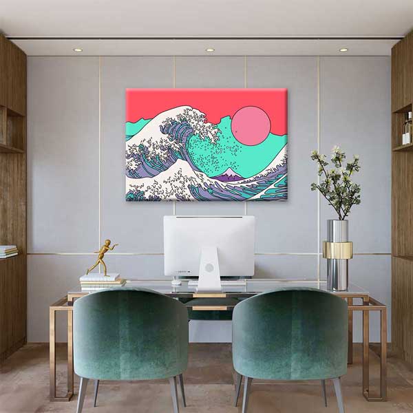 Japon Dalga Esintili Modern İllüstrasyon Kanvas Duvar Tablosu 4816