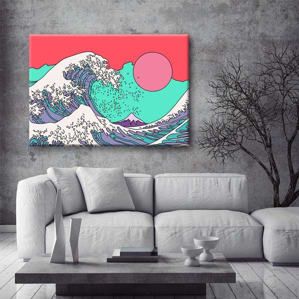 Japon Dalga Esintili Modern İllüstrasyon Kanvas Duvar Tablosu 4816