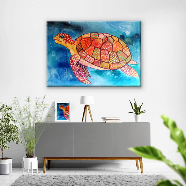 Desenli Deniz Kaplumbağası Sanat Duvar Tablosu Kanvas Tablo 4912
