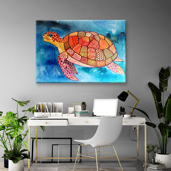 Desenli Deniz Kaplumbağası Sanat Duvar Tablosu Kanvas Tablo 4912