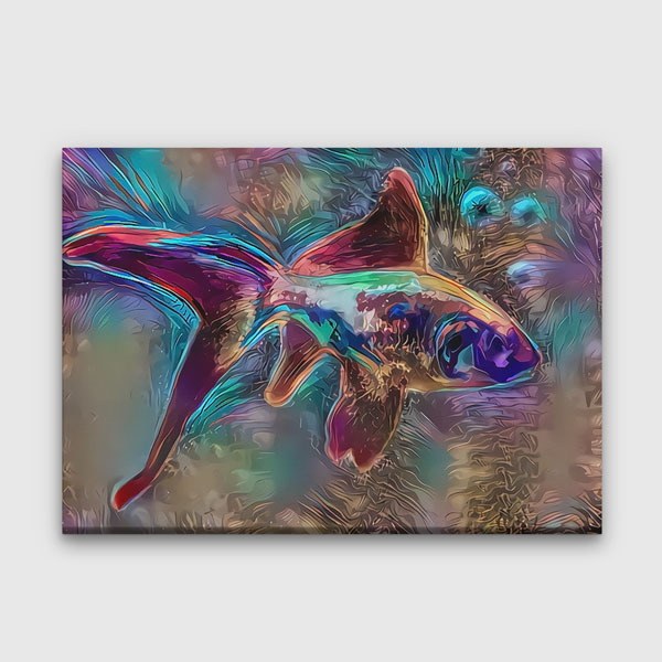 Renkli Soyut Balık Dijital Sanat Duvar Tablosu Kanvas Tablo 4913