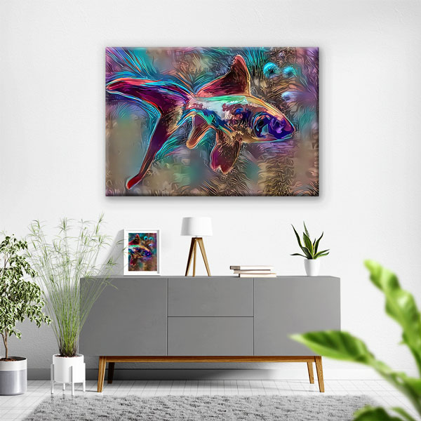 Renkli Soyut Balık Dijital Sanat Duvar Tablosu Kanvas Tablo 4913