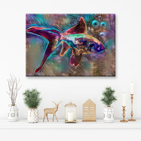 Renkli Soyut Balık Dijital Sanat Duvar Tablosu Kanvas Tablo 4913