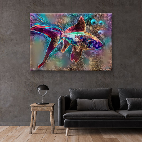 Renkli Soyut Balık Dijital Sanat Duvar Tablosu Kanvas Tablo 4913