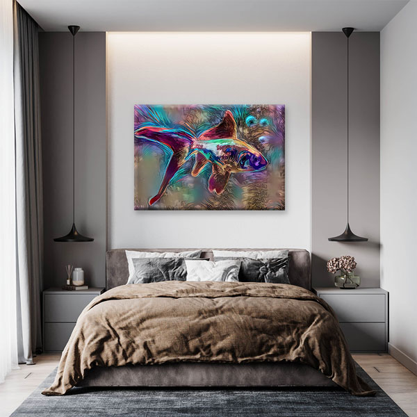 Renkli Soyut Balık Dijital Sanat Duvar Tablosu Kanvas Tablo 4913