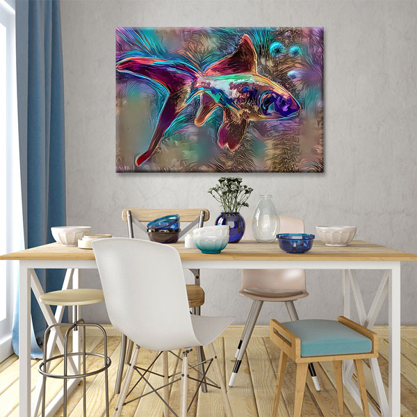 Renkli Soyut Balık Dijital Sanat Duvar Tablosu Kanvas Tablo 4913