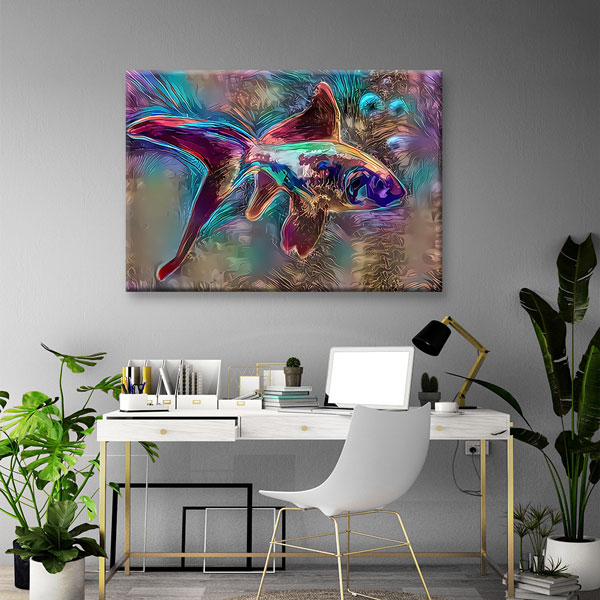 Renkli Soyut Balık Dijital Sanat Duvar Tablosu Kanvas Tablo 4913