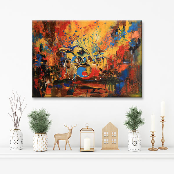 Davulcu Figürlü Renkli Sahne Temalı Müzik Kanvas Tablo 5053