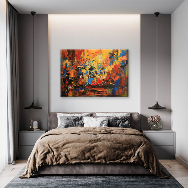 Davulcu Figürlü Renkli Sahne Temalı Müzik Kanvas Tablo 5053