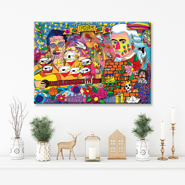 Renkli Pop Art Müzik ve Özgürlük Temalı Sanatsal Kanvas Tablo 5055