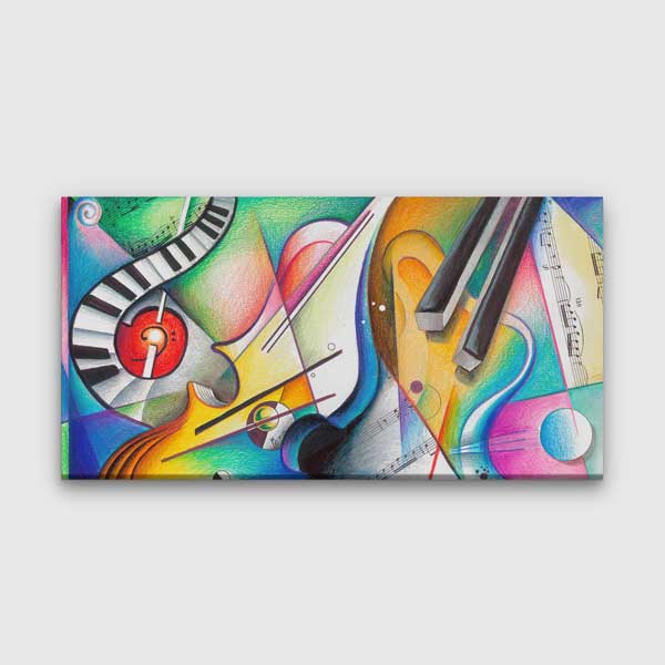 Renkli Enstrüman ve Nota Temalı Soyut Müzik Kanvas Tablo 5057