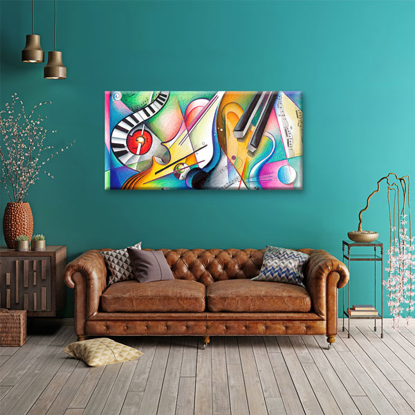 Renkli Enstrüman ve Nota Temalı Soyut Müzik Kanvas Tablo 5057