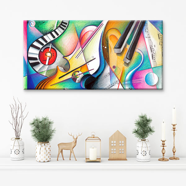 Renkli Enstrüman ve Nota Temalı Soyut Müzik Kanvas Tablo 5057