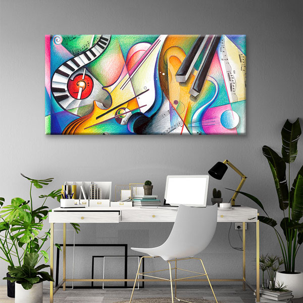 Renkli Enstrüman ve Nota Temalı Soyut Müzik Kanvas Tablo 5057