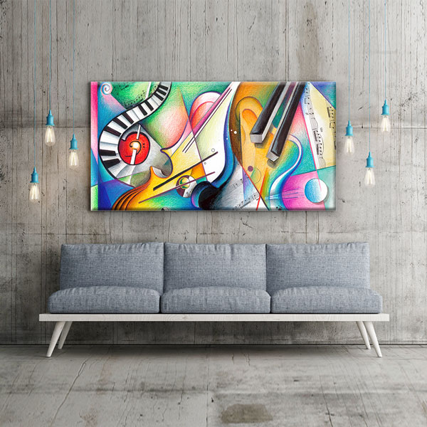 Renkli Enstrüman ve Nota Temalı Soyut Müzik Kanvas Tablo 5057