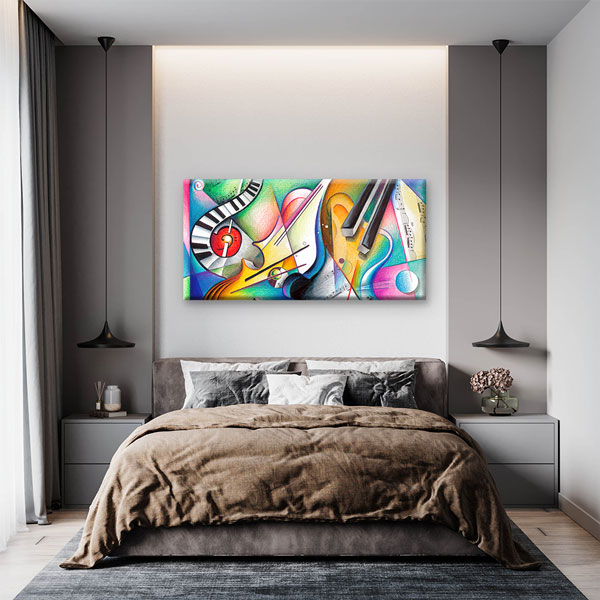 Renkli Enstrüman ve Nota Temalı Soyut Müzik Kanvas Tablo 5057