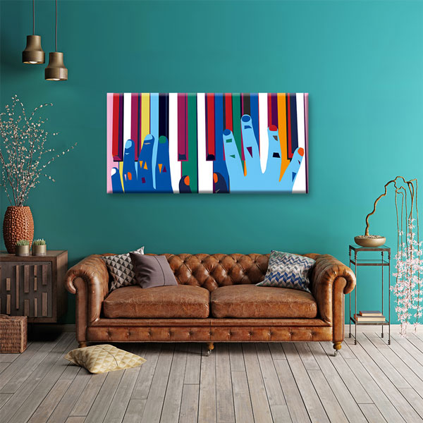 Renkli Piyano Tuşları ve Eller Temalı Modern Kanvas Tablo 5060