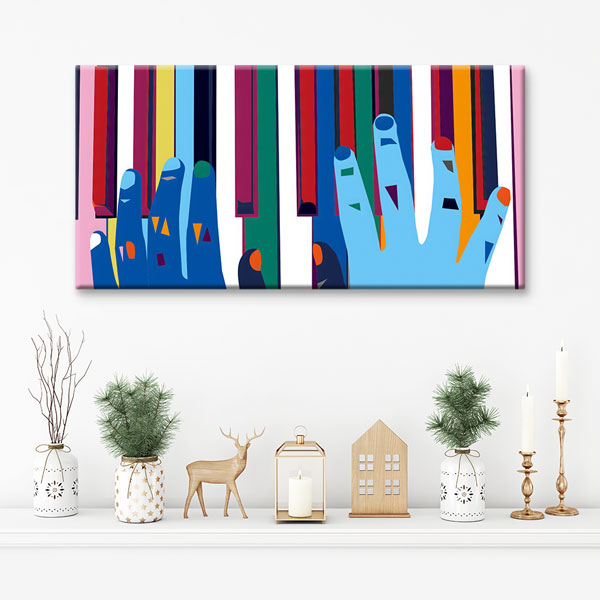 Renkli Piyano Tuşları ve Eller Temalı Modern Kanvas Tablo 5060