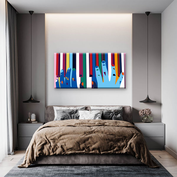 Renkli Piyano Tuşları ve Eller Temalı Modern Kanvas Tablo 5060