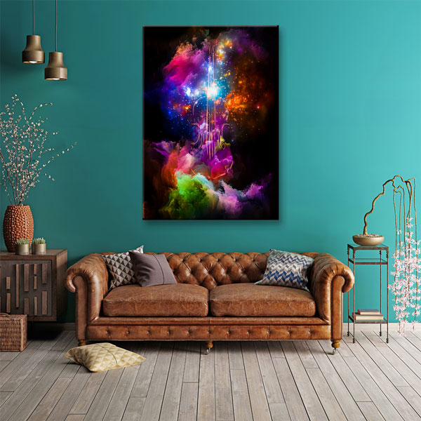 Renk Patlaması ve Keman Temalı Soyut Müzik Kanvas Tablo 5061
