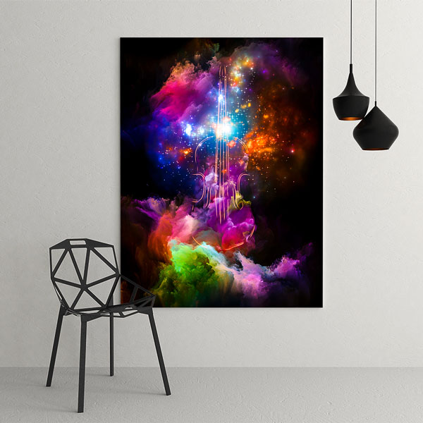 Renk Patlaması ve Keman Temalı Soyut Müzik Kanvas Tablo 5061