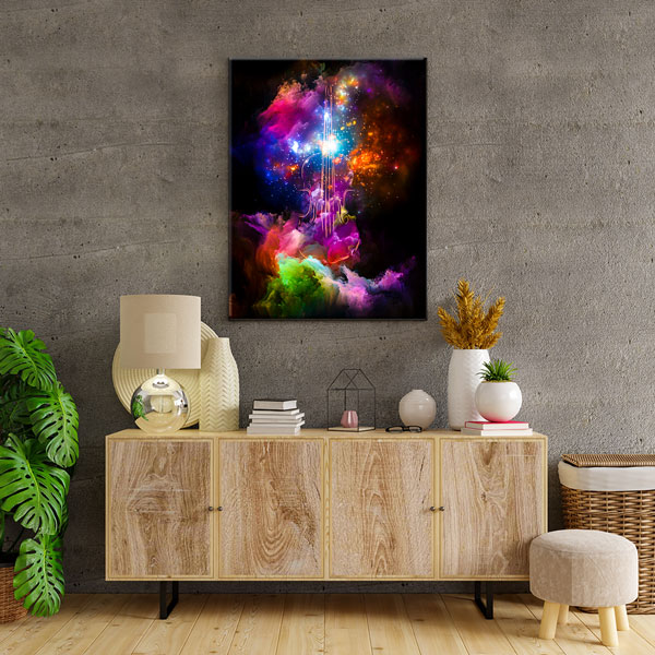 Renk Patlaması ve Keman Temalı Soyut Müzik Kanvas Tablo 5061