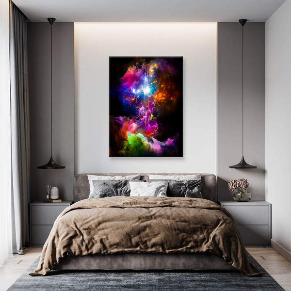 Renk Patlaması ve Keman Temalı Soyut Müzik Kanvas Tablo 5061