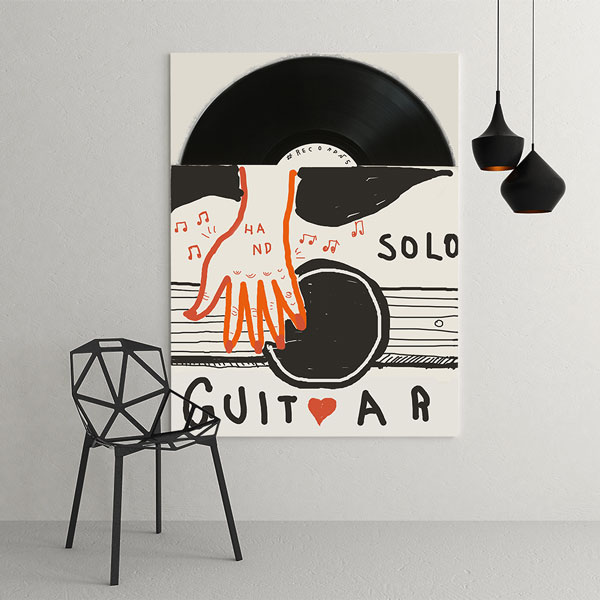 Gitar ve Plak Temalı İllüstratif Müzik Kanvas Tablo 5063