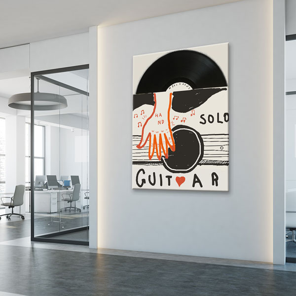 Gitar ve Plak Temalı İllüstratif Müzik Kanvas Tablo 5063