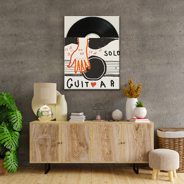 Gitar ve Plak Temalı İllüstratif Müzik Kanvas Tablo 5063