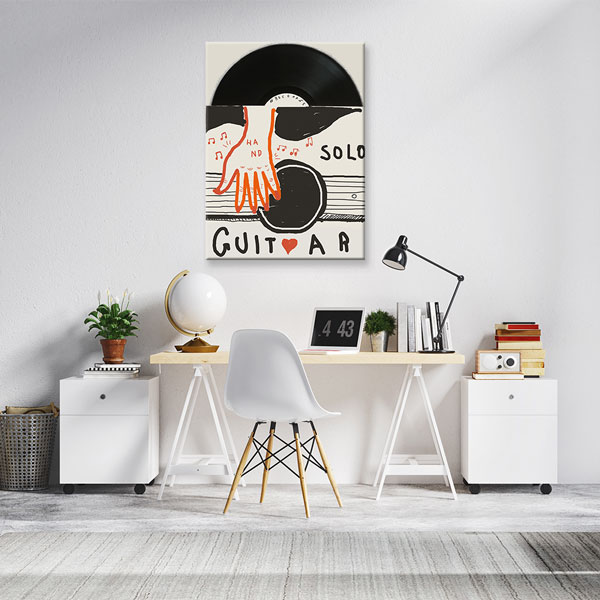Gitar ve Plak Temalı İllüstratif Müzik Kanvas Tablo 5063
