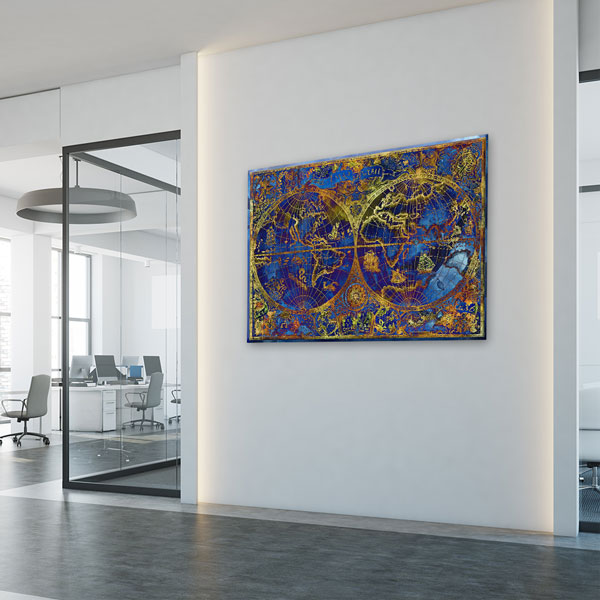 Altın Detaylı Lacivert Dünya Haritası Kanvas Tablo 5099
