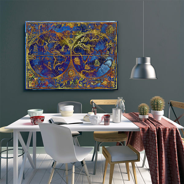 Altın Detaylı Lacivert Dünya Haritası Kanvas Tablo 5099