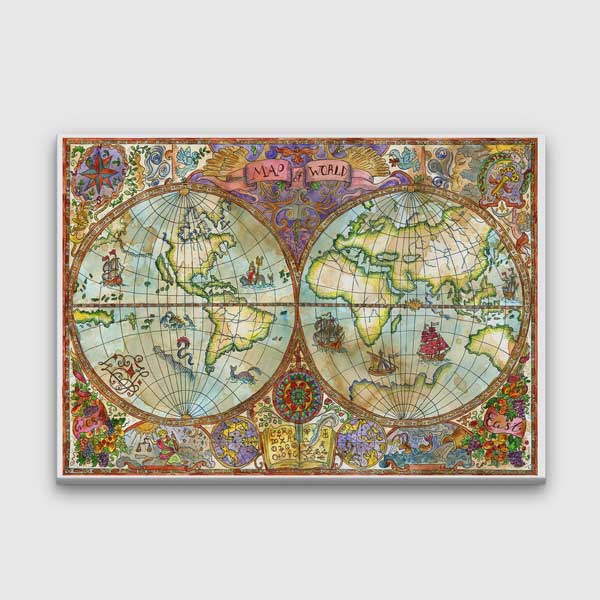 Renkli Vintage Atlas Dünya Haritası Kanvas Tablo 5100