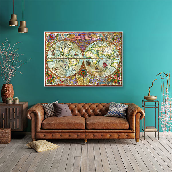 Renkli Vintage Atlas Dünya Haritası Kanvas Tablo 5100