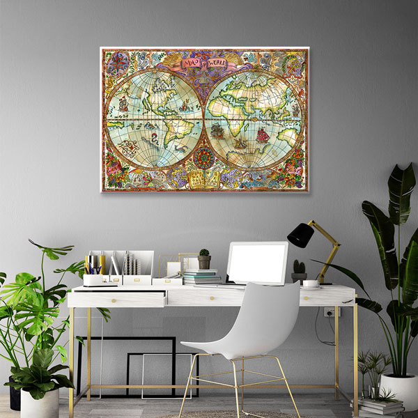 Renkli Vintage Atlas Dünya Haritası Kanvas Tablo 5100