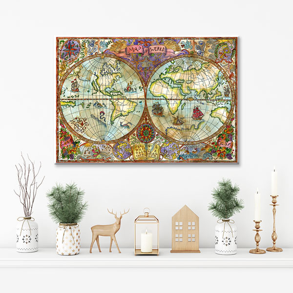 Renkli Vintage Atlas Dünya Haritası Kanvas Tablo 5100