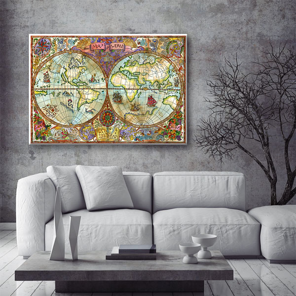 Renkli Vintage Atlas Dünya Haritası Kanvas Tablo 5100